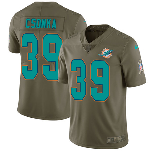 Nike Dolphins #39 Larry Csonka Olive Men's Stitched NFL Limited Salute to Service Jersey